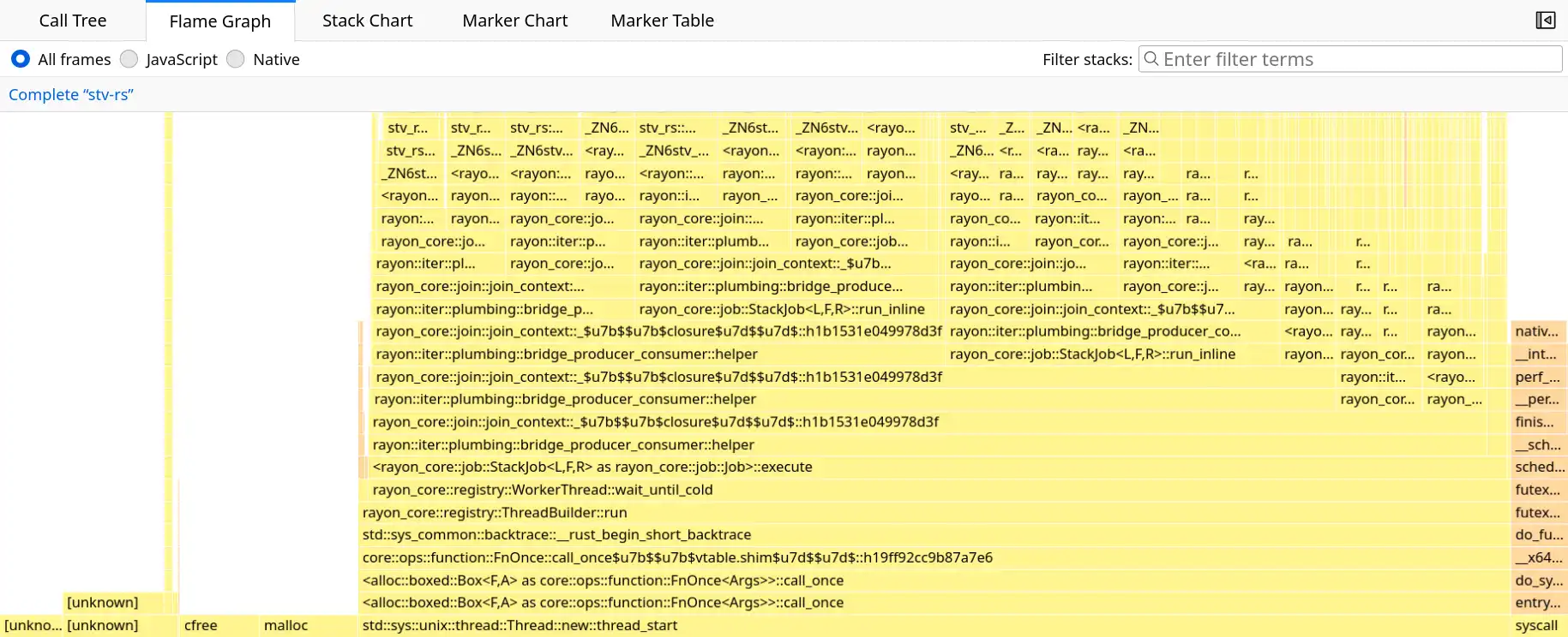 Firefox Profiler: flame graph